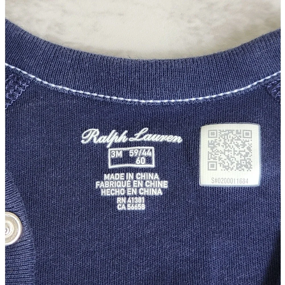 Ralph Lauren Baby Footie Jumpsuit 3Months Navy Pony Logo Snap Buttons One Piece